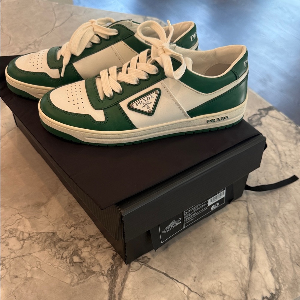 Prada Women's Green and White Athletic Shoes